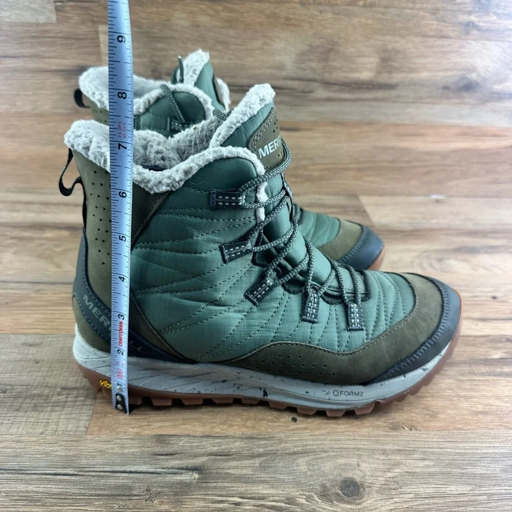Merrell Olive Green Quilted Winter Boots with Faux Fur